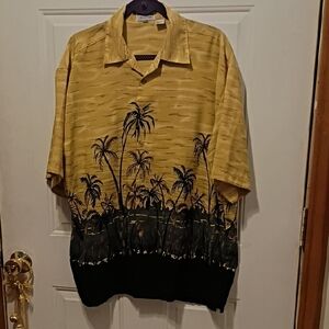 Men's Yellow and Black Palm Print Casual Shirt